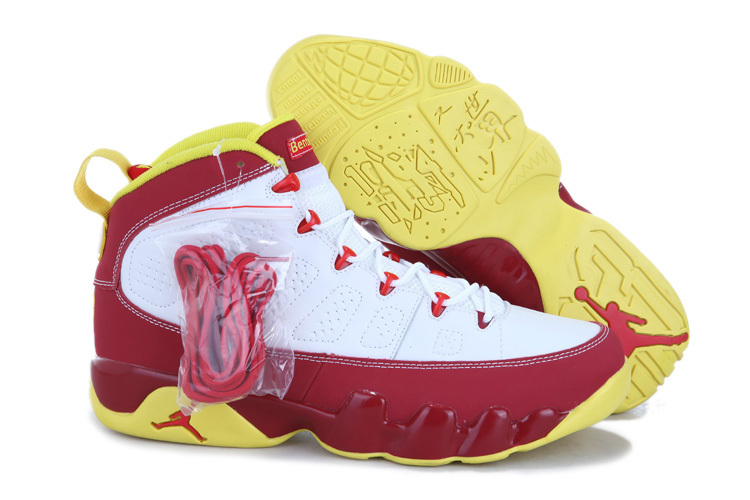Air Jordan 9 Mens Shoes White/Yellow/Red Online